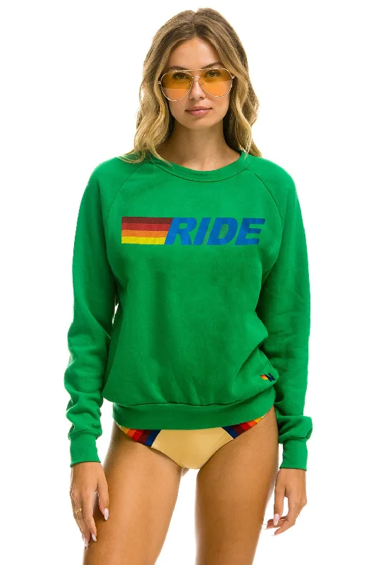 RIDE LOGO CREW SWEATSHIRT - KELLY GREEN Hoodie with Hem Embroidery Detailed Premium