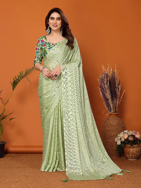 Women Pista Polyester Zari Plain Saree With Un-Stiched Blouse Chic Wrap Blouse