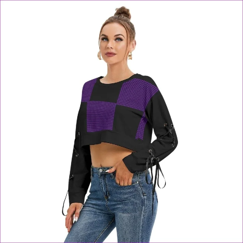 Tartan 2 Women's Cropped Sweatshirt With Strap up Sleeves Graphic Hoodie Design Print