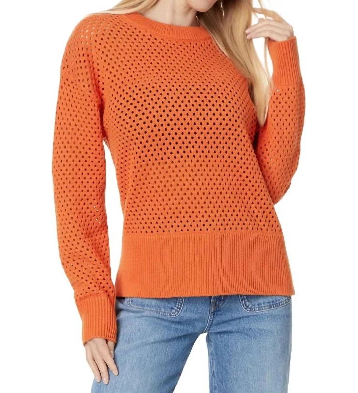 Hester Knit Crew Sweater In Jaffa Orange Ribbed Striped Patterned