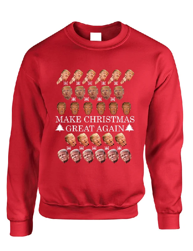 Adult Sweatshirt Make Christmas Great Again Love Trump Ugly Xmas Hoodie with Hem Embroidery Detailed Premium