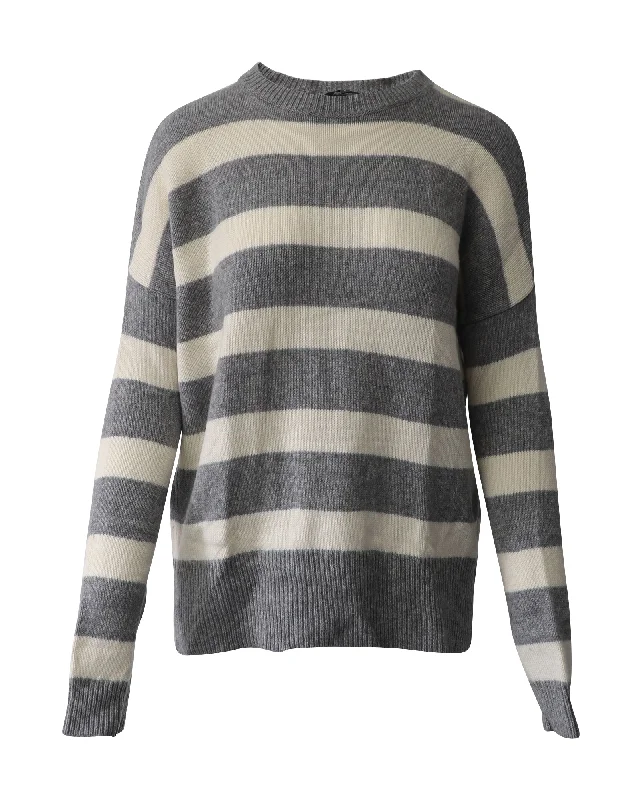 Theory Karenia Striped Sweater in Grey and Cream Cashmere Elegant Classic Vintage