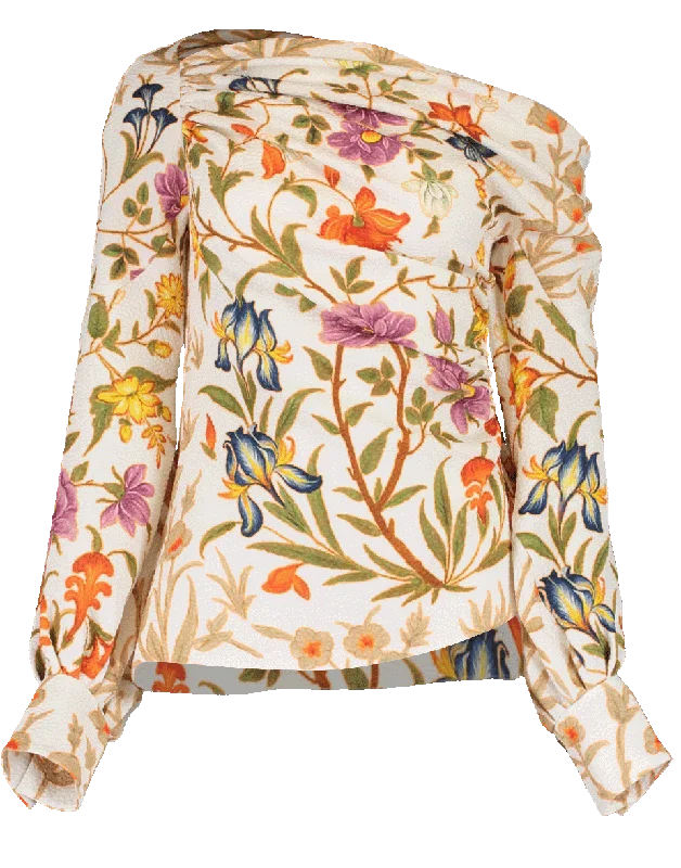 Printed Asymmetrical Blouse Embroidered Cotton Blouse