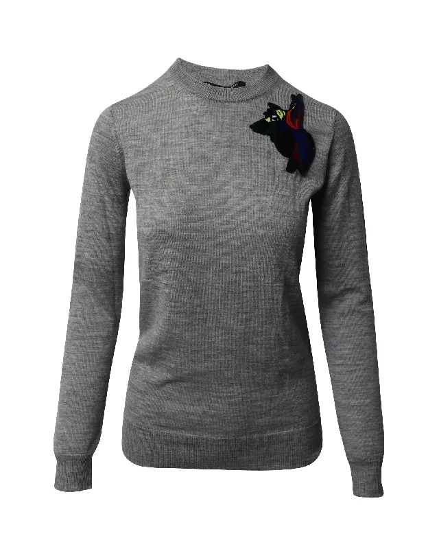 Proenza Schouler Patch Sweater in Grey Wool Collared Crew Neck Turtle Neck