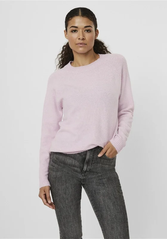 Vero Moda Doffy Knit Jumper, Pastel Lavender Real Fur Shearling Chenille