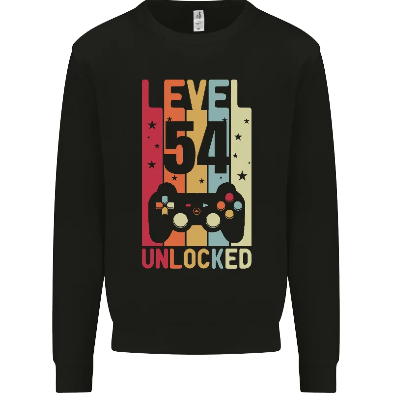 54th Birthday Level Up 54 Year Old Gaming Men's Jumper Sweatshirt Hoodie with Bell Sleeves Flared Feminine