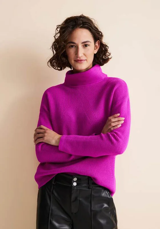 Street One Ribbed Turtleneck Sweater, Purple Cosy Pink Anti-Pilling Anti-Shrink Durable