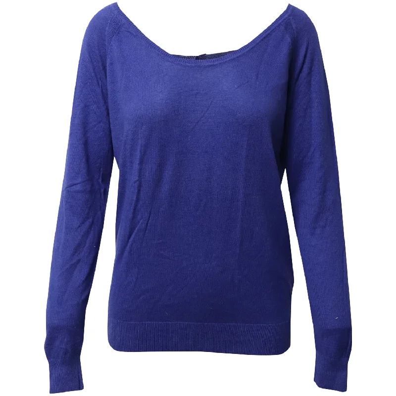 Sandro Paris Open Back Sweater with Bows in Blue Cotton Stretchy Elastic Breathable