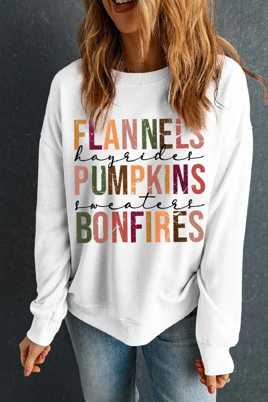 Flannels Pumpkins Bonfires Women's Fall Graphic Sweatshirt Hoodie with Pastel Soft Subtle