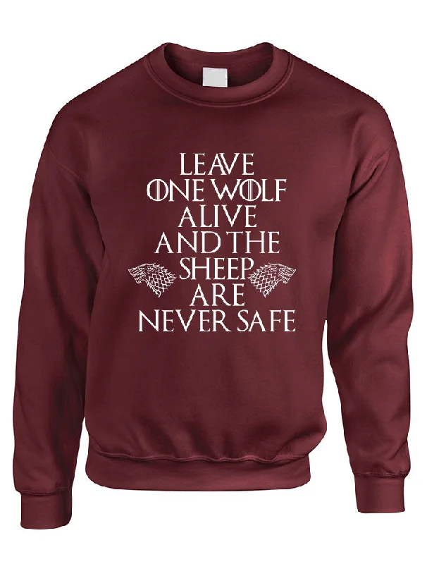 Adult Sweatshirt Leave One Wolf Alive Sheep Are Never Safe Hoodie with Hem Frayed Vintage Worn