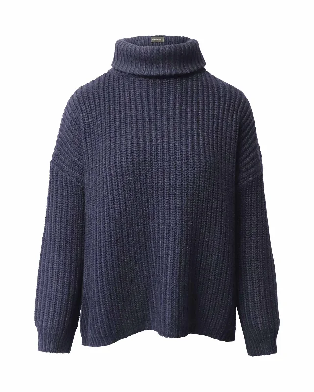 Zadig & Voltaire Turtleneck Knitted Sweater in Navy Blue Acrylic Chenille Fabric Brocade Fabric Lace Fabric