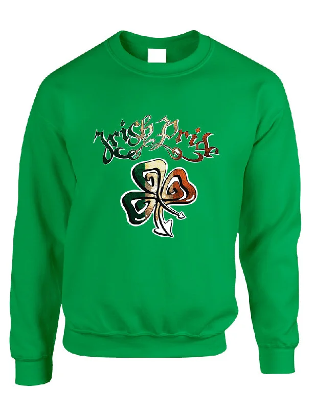 Adult Sweatshirt Irish Pride Shamrock St Patrick's Day Top Hoodie with Hem Ribbing Snug Secure