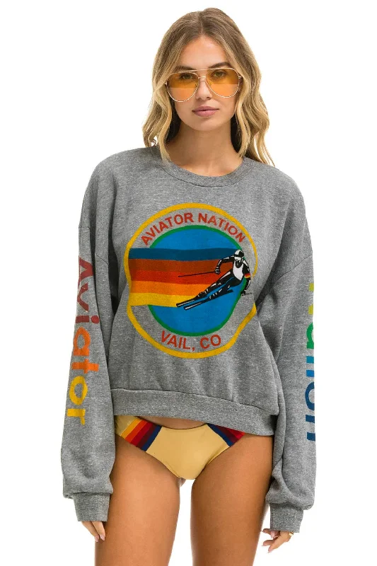 AVIATOR NATION VAIL RELAXED CREW SWEATSHIRT - HEATHER GREY Hoodie with Rhinestones Sparkly Elegant