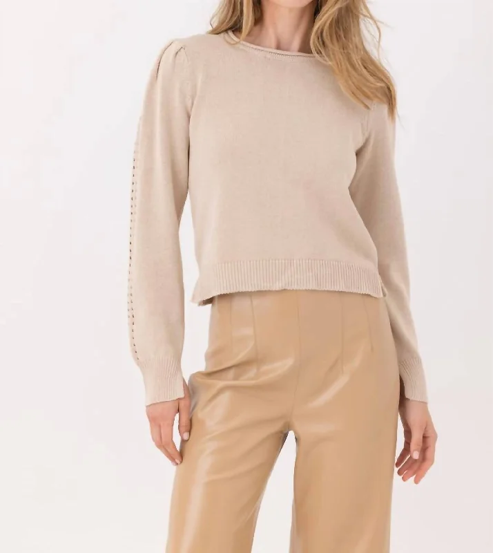 Crystal Sweater In Tan Zippered Buttoned Snapped