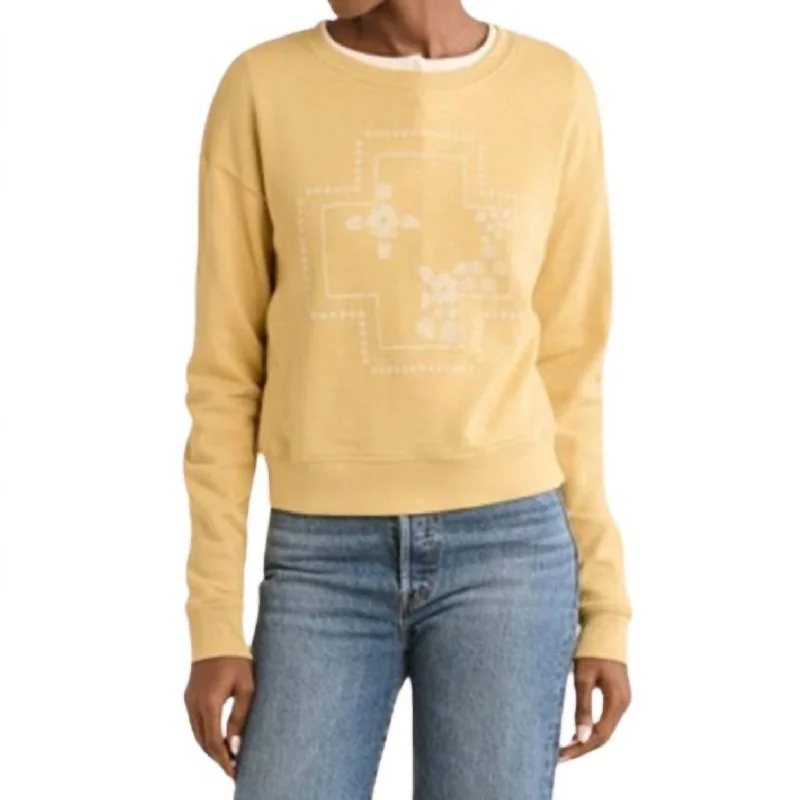 Graphic French Terry Pullover Sweater In Yellow Polka Dot Checkered Tartan