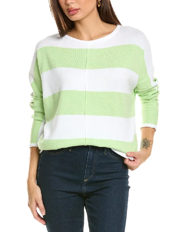 Forte Cashmere Bold Stripe Dolman Sweater Collared Crew Neck Turtle Neck