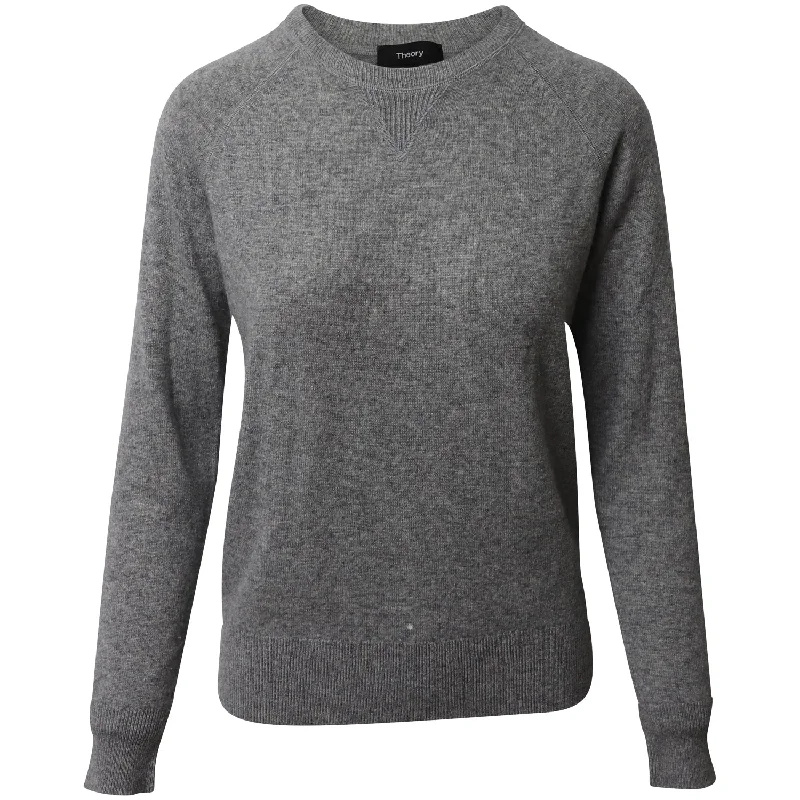 Theory Crew Neck Sweater in Grey Cashmere Soft Cozy Warm