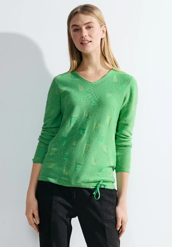 Cecil Drawstring Hemline Structured Knit Sweater, Celery Green Toggled Drawstring Belted