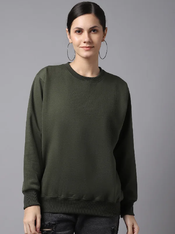 Vimal Jonney Fleece Round Neck Olive Sweatshirt For Women Hoodie Dress Longline Feminine