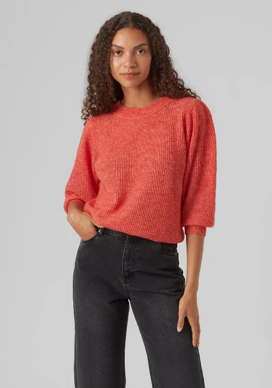 Vero Moda Three Quarter Sleeve Jumper, Cayenne Satin Fabric Silk Fabric Chiffon Fabric