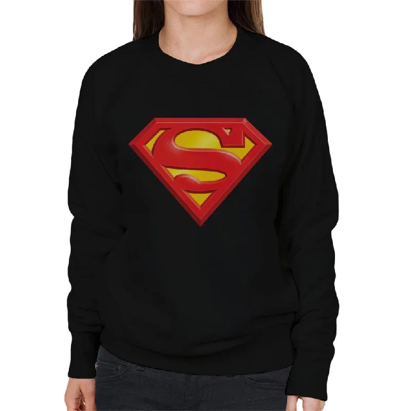 Superman Classic Logo Women's Sweatshirt Hoodie with Applique Textured Unique