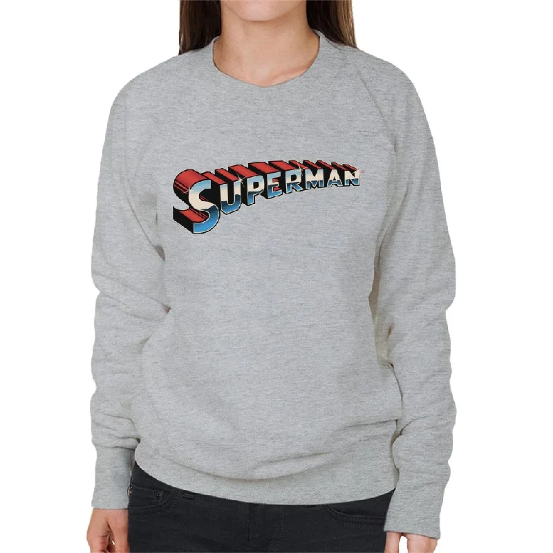 Superman 3D Text Logo Women's Sweatshirt Hoodie with Raw Hem Edgy Unfinished