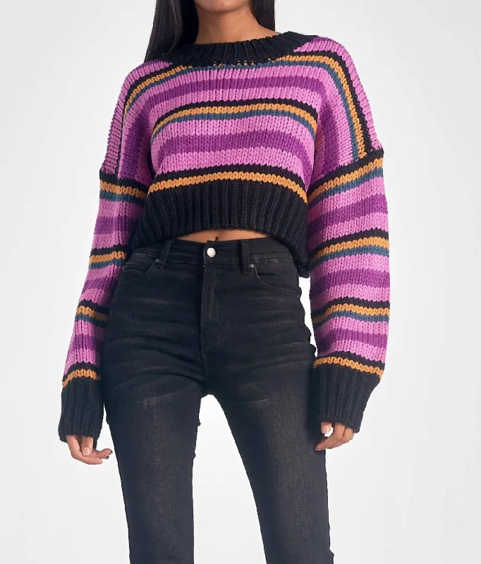 Cropped Crewneck Sweater In Purple Hooded Sweater Collared Sweater Shawl Collar