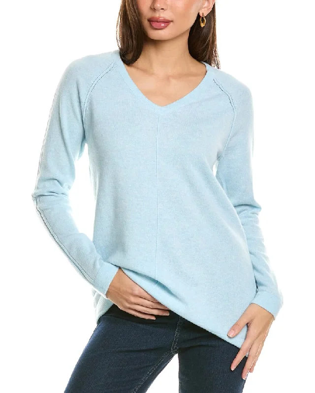 Forte Cashmere Easy Raglan V-Neck Cashmere Sweater Zippered Buttoned Snapped