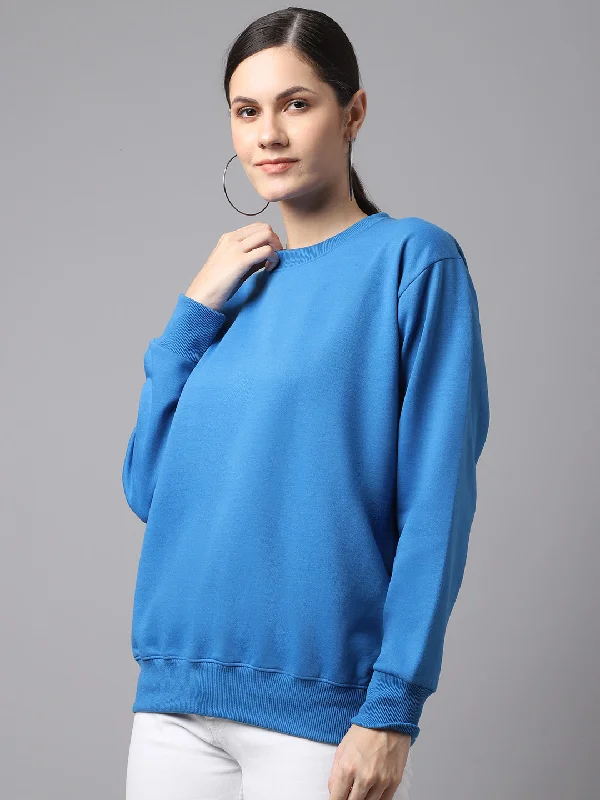 Vimal Jonney Fleece Round Neck Blue Sweatshirt For Women Hoodie with Typography Text Message