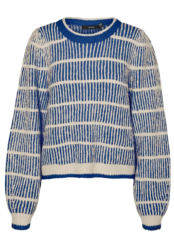 Vero Moda Cala Vertically Striped Knitted Jumper, Mazarine Blue Neon Metallic Matte