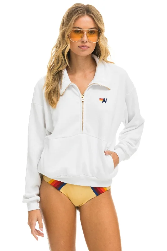 LOGO EMBROIDERY HALF ZIP SWEATSHIRT - WHITE Hoodie with Drawcord Adjustable Secure