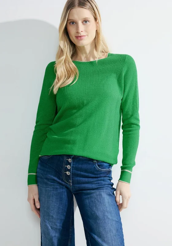 Cecil Contrast Trim Structure Knit Sweater, Celery Green Bright Pastel Dark