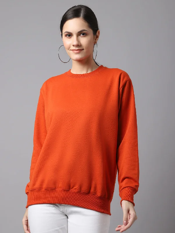 Vimal Jonney Fleece Round Neck Rust Sweatshirt For Women Hoodie with Ribbed Neckline Snug Warm