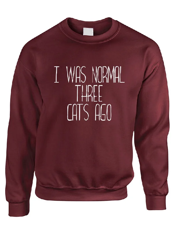 Adult Sweatshirt I Was Normal 3 Cats Ago Love Pets Cute Top Hoodie with Applique Textured Unique