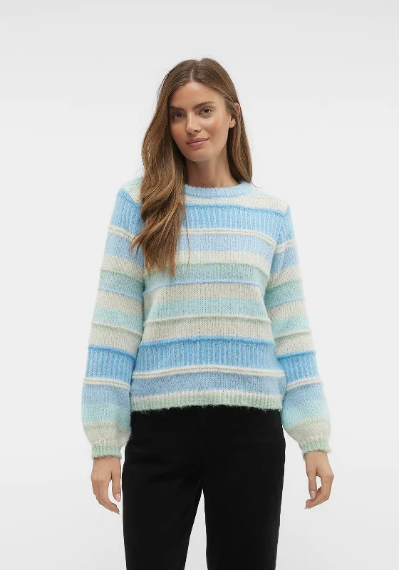 Vero Moda New Embrace Striped Knitted Jumper, Dutch Canal Striped Floral Plaid