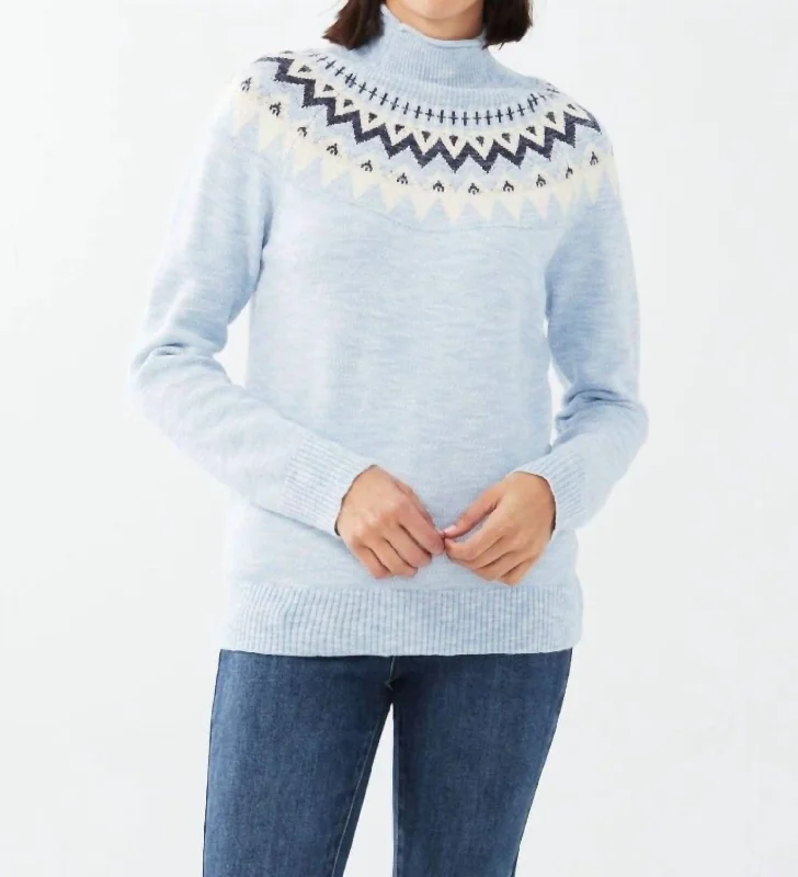 Marled Fare Isle Sweater In Indigo Cashmere Blend Cotton Blend Poly Blend