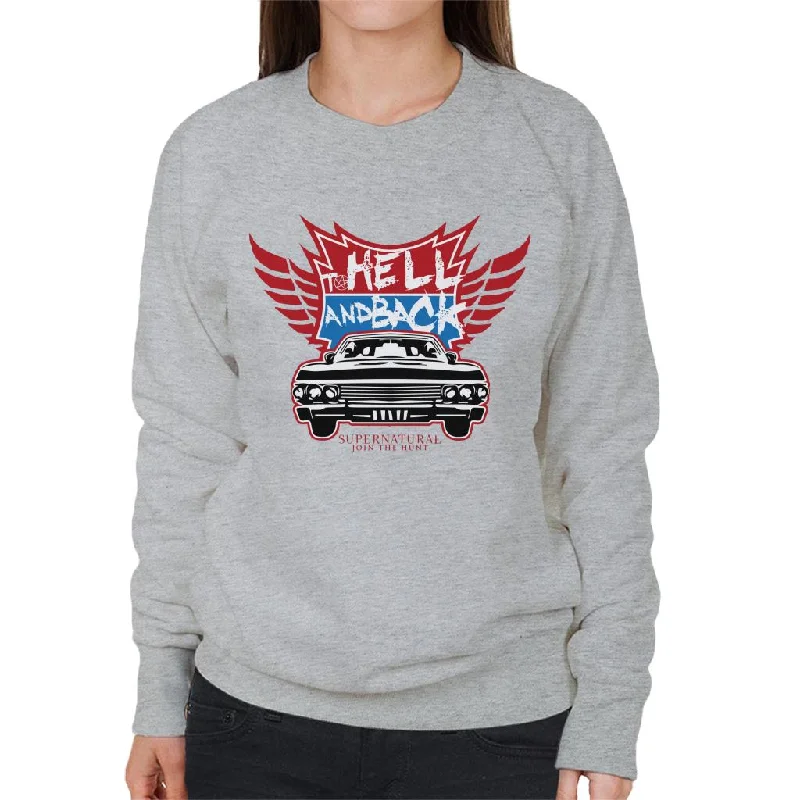 Supernatural To Hell And Back The Impala Women's Sweatshirt Hoodie with Frayed Bohemian Relaxed