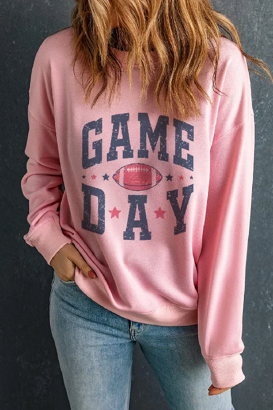 GAME DAY Round Neck Long Sleeve Sweatshirt Hoodie with Patch Decorative Personalized