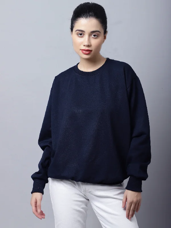 Vimal Jonney Fleece Round Neck Navy Blue Sweatshirt For Women Hoodie with Sequins Glamorous Eye-catching