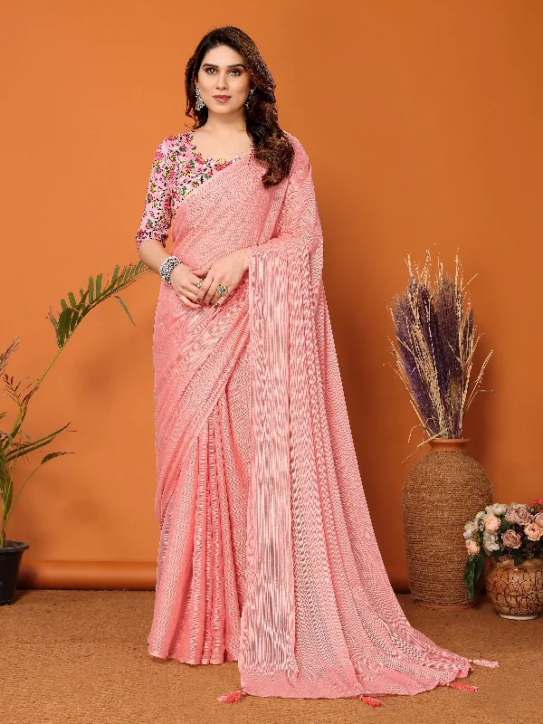 Women Peach Polyester Zari Plain Saree With Un-Stiched Blouse Boho Chic Blouse