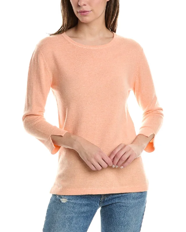 Forte Cashmere 3/4-Sleeve Crew Cashmere Sweater Anti-Pilling Anti-Shrink Durable