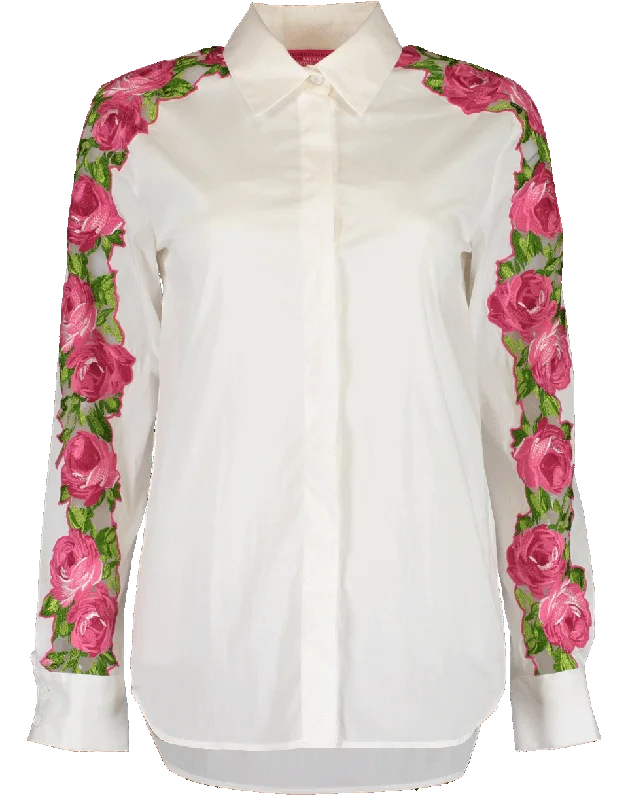 Floral Emroidered Sleeve Blouse Business Casual Blouse