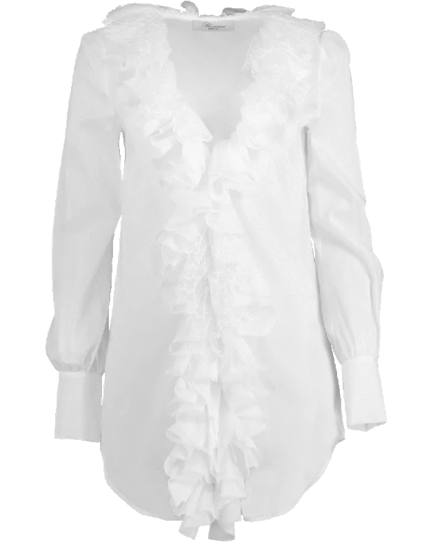 V-Neck Ruffle Trim Blouse Classic Minimalist Blouse