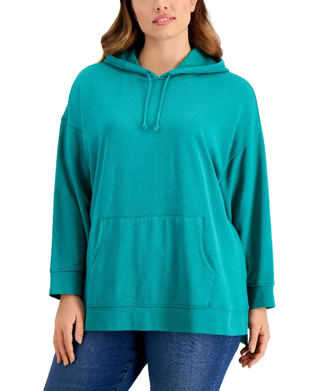 Style & Co Plus Size Solid Oversized Hoodie Hoodie with Front Slit Layering Stylish