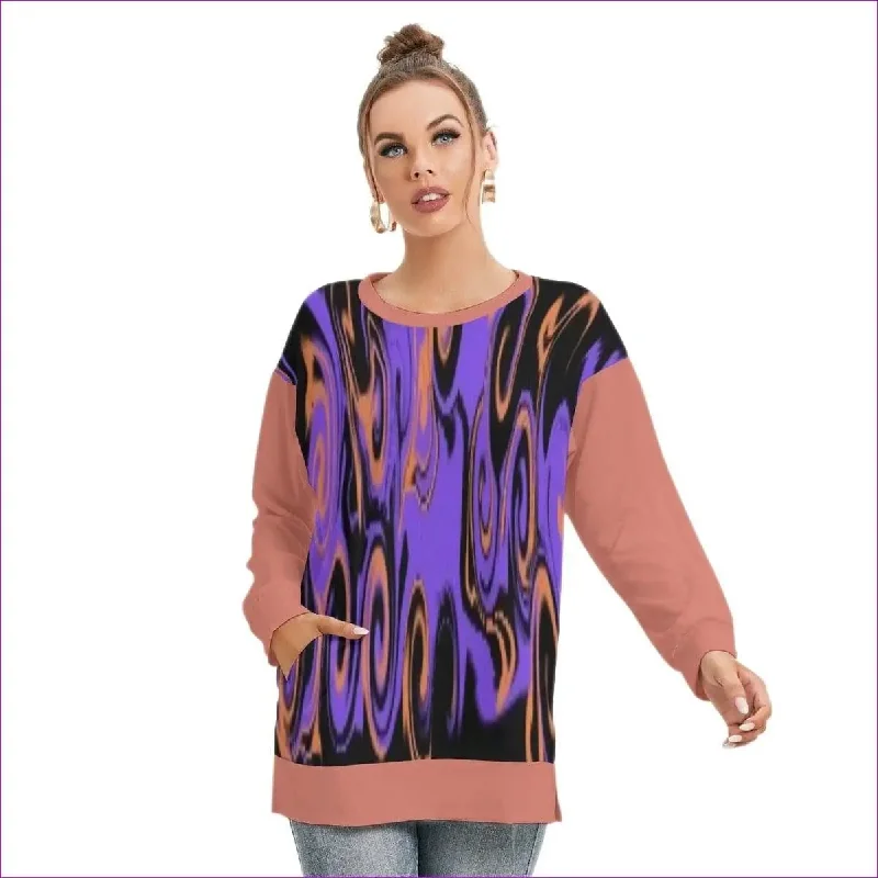 Trip 2 Women's Side Split O-neck Sweatshirt Hoodie with Elastic Cuffs Stretchable Comfortable