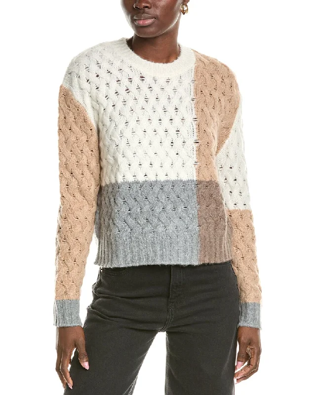 NAADAM Colorblocked Lattice Stitch Wool & Cashmere-Blend Sweater Chenille Brocade Lace