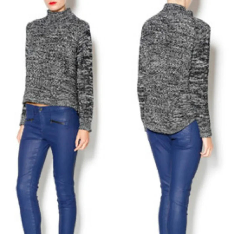 Stacey Sweater In Black/white Zippered Buttoned Snapped