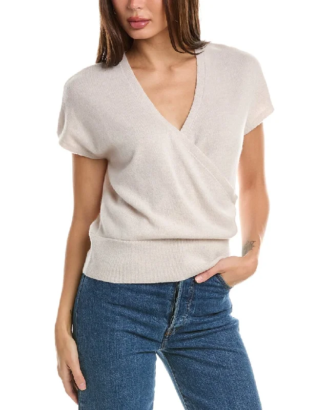 Forte Cashmere Cap Sleeve Surplice Cashmere Sweater Lace Blend Ribbed Blend Corduroy Blend