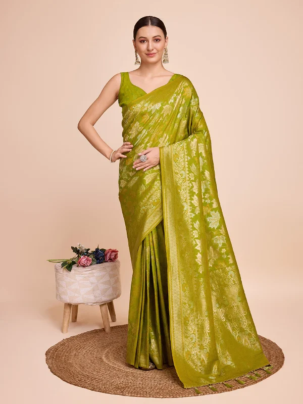 Women Lemon Kota Doriya Soft Silk Weaving Work Saree With Un-Stiched Blouse Silky Tunic Blouse