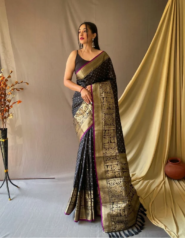 Women Black Soft Silk  Weaving Work Saree With Un-Stiched Blouse Sheer Mesh Blouse